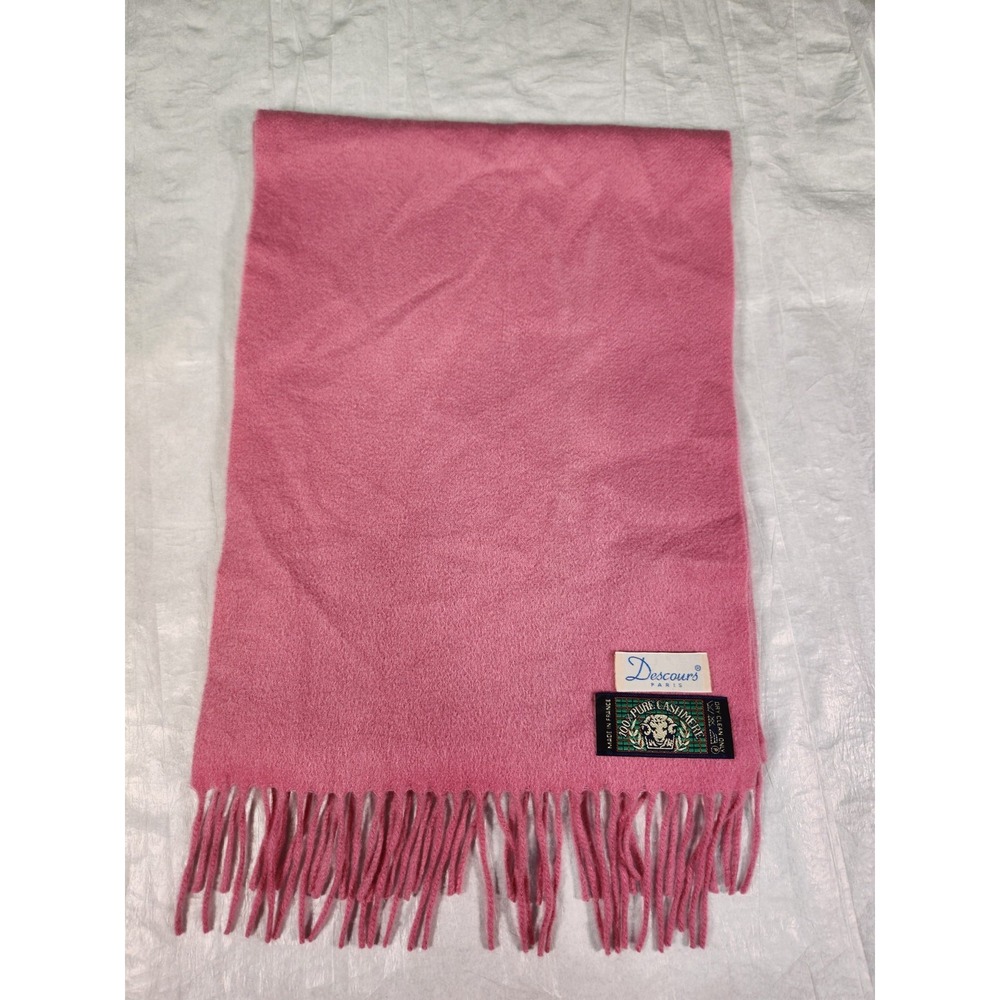Vintage Descours Paris 100% Pure Cashmere Soft Pink Scarf Fringe 13x64